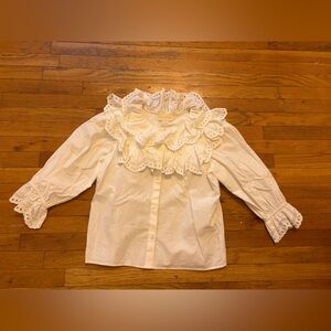 Loeffler Randall Cream Lace Ruffle Blouse